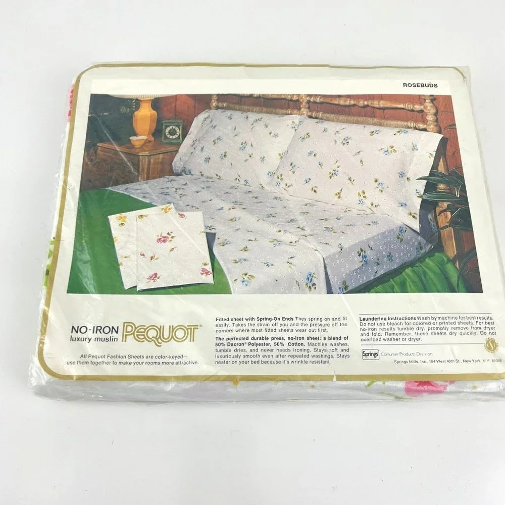 Vtg Spring Mills Pequot Rosebuds‎ Twin Flat Sheet No-Iron Muslin